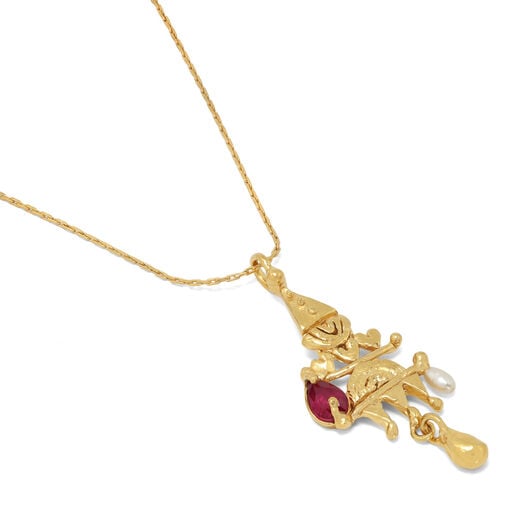 Ruby and pearl clown necklace by Ruby Jack
